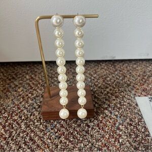 Lele Sadoughi long faux pearl dangle drop earrings statement TTPD costume beach